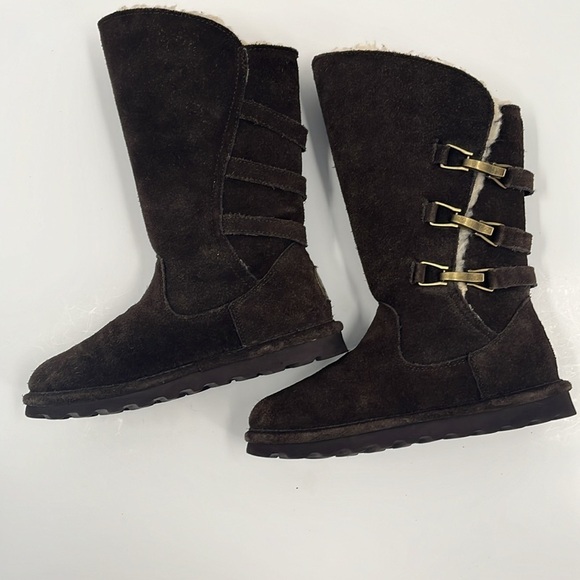 BearPaw Jenna Tall Chocolate Brown Leather Suede Sherpa Wool Winter Boots 6 - Picture 5 of 11